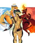  alligator alligatorid angel anthro breasts butt canid canine crocodile crocodilian crocodylid demon digital_media_(artwork) fire fox hi_res male mammal penis reptile safe scalie shaded simple_background tagme 