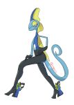  ambiguous_gender anthro bayonetta biped blue_body blue_scales capnnriki clothing cosplay crossover crossover_cosplay fin gun hi_res intelleon leggings legwear nintendo pok&eacute;mon ranged_weapon reptile scales scalie unknown_pok&eacute;mon video_games weapon 