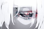  1girl artist_name black_eyes close-up eyelashes eyes eyeshadow grey_skin hair_between_eyes half-closed_eyes hoshizaki_reita looking_at_viewer makeup original red_pupils signature solo white_hair 