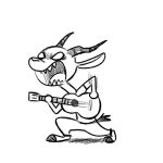  2019 acoustic_guitar ambiguous_gender animated antelope anthro barefoot bottomwear bovid chico_(fuel) clothed clothing facial_markings fuel_(artist) gazelle greyscale guitar head_markings horn mammal markings monochrome musical_instrument open_mouth pants playing_guitar playing_music plucked_string_instrument sharp_teeth shirt simple_background solo string_instrument t-shirt teeth topwear white_background 