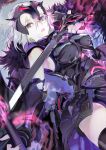  119 1girl armor armored_dress black_dress black_legwear black_nails breasts brown_eyes dress dutch_angle fate/grand_order fate_(series) hair_between_eyes headpiece highres holding holding_sword holding_weapon jeanne_d&#039;arc_(alter)_(fate) jeanne_d&#039;arc_(fate)_(all) looking_at_viewer medium_breasts nail_polish parted_lips pixiv_fate/grand_order_contest_2 short_hair silver_hair sleeveless sleeveless_dress solo sword thighhighs weapon 
