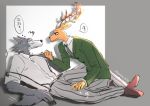  2019 anthro anthro_on_anthro antlers beastars canid canine canis cervid clothed clothing duo hi_res horn legosi_(beastars) louis_(beastars) male male/male mammal predator/prey wolf 十炎shiyan 