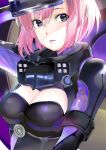  119 1girl black_eyes breasts cleavage fate/grand_order fate_(series) hair_between_eyes looking_at_viewer mash_kyrielight medium_breasts open_mouth ortenaus pink_hair pixiv_fate/grand_order_contest_2 short_hair solo upper_body 