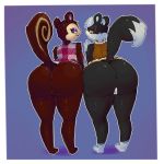  1:1 2018 absurd_res animal_crossing anthro anus big_butt boiful breasts butt clothed clothing digital_media_(artwork) duo female hi_res looking_at_viewer mammal nintendo open_mouth pecan_(animal_crossing) pussy rodent sciurid simple_background smile take_your_pick tasha_(animal_crossing) tree_squirrel video_games 