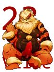  2019 animal_genitalia animal_penis anthro arcanine balls canid canine canine_penis erection geiru_mirua hi_res knot male mammal musclegut nintendo nipples nude one_eye_closed open_mouth penis pok&eacute;mon pok&eacute;mon_(species) scar slightly_chubby smile solo thick_thighs video_games 