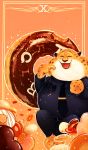  abstract_background anthro benjamin_clawhauser black_spots bottomwear cheetah clothed clothing disney doughnut eyes_closed fangs felid feline food fully_clothed fur hi_res holding_food holding_object liego mammal necktie open_mouth open_smile orange_background pants police_uniform shirt simple_background smile solo spots spotted_body spotted_fur sprinkles topwear uniform whiskers white_body white_fur yellow_body yellow_fur zootopia 