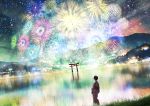  fireworks japanese_clothes kupe night original scenic summer torii yukata 