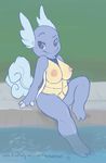  &lt;3 3_toes anthro blue_skin breasts claws female looking_at_viewer nintendo nipples pok&#233;mon pok&#233;morph pokemon pool pose reptile scalie shell sitting solo themasterball turtle video_games wartortle water 