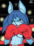  2011 blue_eyes boxing_gloves clothing female handwear lagomorph leporid looking_at_viewer mammal muscular navel rabbit saltcore solo 