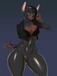  5_fingers anthro big_breasts black_hair bottomless bra breasts canid canine canis cleavage clothed clothing curvy_figure domestic_dog female fingers green_eyes hair hi_res mammal pussy sanfingulipunrapin solo standing thick_thighs underwear voluptuous wide_hips 