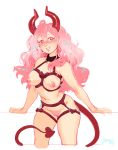  breasts clothing demon female hair hi_res horn humanoid humanoid_pointy_ears lingerie looking_at_viewer not_furry pink_hair pink_pubes pubes pussy solo spade_tail winterbramble 