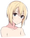  1girl bare_shoulders blonde_hair blue_eyes blush closed_mouth collarbone erica_hartmann eyebrows_visible_through_hair looking_at_viewer momiji7728 short_hair simple_background solo strike_witches upper_body white_background world_witches_series 