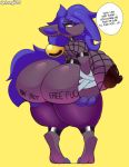  2019 absurd_res anthro big_breasts big_butt body_writing breasts butt canid canine claws clothing dialogue dongitos english_text female fishnet fur hair hi_res huge_breasts huge_butt hyper hyper_breasts hyper_butt lips looking_back makeup mammal nintendo pok&eacute;mon pok&eacute;mon_(species) purple_lips shiny_pok&eacute;mon short_stack simple_background solo text thick_lips thick_thighs video_games wide_hips zoroark 