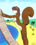  1993 anthro bernard_doove breasts brown_body brown_fur female fur hair mammal nipples nude palm_tree red_hair rodent sciurid solo tree tree_squirrel 