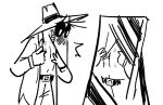  black_eyes blush clothed clothing hat headgear headwear hickey humanoid isomaru male mirror monochrome pointy_nose solo spy_vs_spy white_spy 