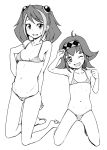  breasts cameltoe commentary_request covered_nipples feet hiiragi_yuzu looking_at_viewer medium_hair monochrome multiple_girls swimsuit tamagoroo_(funifuni_labo) yuu-gi-ou yuu-gi-ou_arc-v 