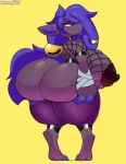  2019 absurd_res anthro big_breasts big_butt breasts butt canid canine claws clothing dongitos female fishnet fur hair hi_res huge_breasts huge_butt hyper hyper_breasts hyper_butt lips looking_back makeup mammal nintendo pok&eacute;mon pok&eacute;mon_(species) purple_lips shiny_pok&eacute;mon short_stack simple_background solo thick_lips thick_thighs video_games wide_hips zoroark 