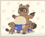  2019 animal_crossing anthro apron blue_eyes blush brown_body brown_fur canid canine clothing eyes_closed fur group humanoid_hands mammal nintendo overweight raccoon_dog taka_fin9623 tanuki timmy_nook tom_nook_(animal_crossing) tommy_nook video_games 