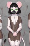  absurd_res ambiguous_gender anthro black_hair breasts bruised chain clothing dress female female_focus green_eyes group hair hi_res mammal mask mouse murid murine pewas rodent shackle slave small_breasts solo_focus wounded 