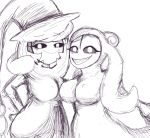  &lt;3 2019 anthro big_breasts black_eyes black_sclera blush breast_squish breasts breasts_frottage clothing crapcrazy digital_media_(artwork) dimples duo ebolable fak&eacute;mon female grin hair hat hatterene headgear headwear humanoid long_hair looking_at_viewer mammal nintendo pok&eacute;mon pok&eacute;mon_(species) pok&eacute;mon_clover simple_background sketch smile smirk smug squish teeth video_games virus white_face wide_hips 