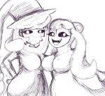  &lt;3 2019 anthro big_breasts black_eyes black_sclera blush breast_squish breasts breasts_frottage clothing crapcrazy digital_media_(artwork) dimples duo ebolable fak&eacute;mon female grin hair hat hatterene headgear headwear humanoid long_hair looking_at_viewer mammal nintendo pok&eacute;mon pok&eacute;mon_(species) pok&eacute;mon_clover simple_background sketch smile smirk smug squish teeth video_games virus white_face wide_hips 