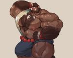  2019 5_fingers anthro beard big_muscles big_nipples bluekumabox body_hair bottomwear broody brown_body brown_fur brown_hair bulge chest_hair clothing facial_hair fingers fur hair huge_muscles hyper hyper_bulge hyper_muscles jewelry male mammal muscular muscular_male necklace nipples pink_nipples red_eyes shorts solo suid suina sus_(pig) tusks wild_boar 