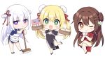  apron blonde_hair brown_hair chibi chinese_clothes chinese_dress drink food green_eyes long_hair maid orange_eyes original purple_eyes sumisaki_yuzuna twintails waifu2x white white_hair wink 