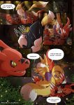  besonik canid canine colrblnd comic conditional_dnp digimon digimon_(species) dinosaur erection female female_on_top fox fur guilmon hi_res male mammal on_top penis red_body red_scales renamon reptile scales scalie slit yellow_body yellow_fur 