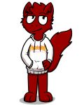  2019 anthro clothed clothing digital_media_(artwork) fur hair male mammal pokefound smile solo sweater text topwear 