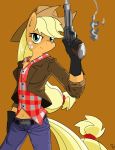 2012 absurd_res amostheartman anthro anthrofied applejack_(mlp) clothing cowboy_hat equid equine female freckles friendship_is_magic gun hat headgear headwear hi_res mammal my_little_pony ranged_weapon solo stetson weapon 