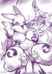  2019 anthro anus belly big_breasts big_butt blush bodily_fluids breasts butt close-up digimon digimon_(species) digital_drawing_(artwork) digital_media_(artwork) female fur genital_fluids hi_res mammal nipples nude open_mouth pussy renamon simple_background sketch spirale spreading thick_thighs 