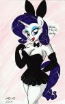  2019 absurd_res anthro anthrofied armwear blue_eyes blue_eyeshadow bow_tie breasts cleavage clothed clothing dialogue elbow_gloves english_text equid eyeshadow fake_ears fake_rabbit_ears friendship_is_magic gloves hair handwear hi_res horn makeup mammal my_little_pony newyorkx3 playboy_bunny purple_hair rarity_(mlp) solo text unicorn 