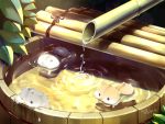  afloat animal animal_focus bamboo climbing commentary_request dated day dripping facing_away fountain hamster karikankan no_humans original swimming water 