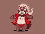  2019 anthro belly brown_body brown_fur canid canine clothing eddga_go fur goemon_(tas) male mammal navel overweight overweight_male raccoon_dog simple_background solo tanuki tokyo_afterschool_summoners underwear video_games 