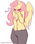 &lt;3 anthro anthrofied blush bottomwear breasts clothed clothing covering_mouth equid equine eyes_closed feathered_wings feathers female fluttershy_(mlp) friendship_is_magic hand_in_pants hi_res mammal masturbation my_little_pony pants pterippus rainbowsprinklesart solo topless vaginal vaginal_masturbation wings 