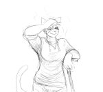  2019 anthro bodily_fluids breasts cat_knight clothed clothing digital_media_(artwork) felid feline female hi_res hladilnik mammal scar simple_background sketch sweat 