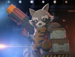  2014 4:3 anthro clothed clothing detailed_background guardians_of_the_galaxy humanoid_hands mammal marvel procyonid raccoon rocket_raccoon solo weapon yamowl 