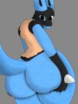  2019 ambiguous_gender anthro big_butt butt digital_media_(artwork) female fluffy fluffy_tail fur hi_res huge_butt looking_at_viewer looking_back lucario male nintendo pok&eacute;mon pok&eacute;mon_(species) simple_background spike_(disambiguation) thick_thighs traashmann video_games wide_hips 
