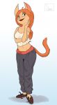  anthro breasts clothed clothing digital_media_(artwork) domestic_cat felid feline felis female footwear fur hair hairless hairless_cat hi_res mammal marina_kitty open_mouth sharkysocks shoes simple_background smile solo sphynx_(cat) teeth topwear yellow_body 