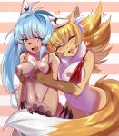  5_fingers anthro areola blue_hair breasts dk- duo eyebrows eyelashes female fingers hair hi_res nipples smile 