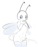  2019 antennae_(anatomy) anthro arthropod blush bodily_fluids clothing cum elpatrixf erection genital_fluids half-closed_eyes hands-free insect insect_wings legwear male mosquito navel nipples orgasm simple_background socks solo white_background wings 