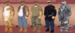  2016 4_toes animal_genitalia anthro armor balls beard belt black_stripes blue_bottomwear blue_clothing blue_pants boots bottomwear brown_boots brown_clothing brown_footwear brown_hair camo camo_armor camo_bottomwear camo_clothing camo_pants camo_print character_name chest_scar chubby_male clothed clothing color_swatch facial_hair felid footwear formal_uniform fully_sheathed fur futuristic_armor goatee green_clothing green_shirt green_topwear hair hat headgear headwear helmet hungrysuccubus male mammal military_cap military_uniform muscular muscular_male mustache nipples nude orange_body orange_fur pantherine pants pattern_clothing penis scar sheath shirt slightly_chubby solo striped_body striped_fur stripes text tiger toes topwear undershirt uniform vest visor white_clothing white_shirt white_topwear white_undershirt winter_camo winter_camouflage wristband 