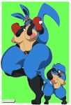  4_fingers absurd_res anthro big_breasts boxing_gloves breasts clothing curvy_figure duragon fingers handwear hi_res huge_breasts lucario nintendo plump_labia pok&eacute;mon pok&eacute;mon_(species) pussy riolu short_stack size_difference video_games voluptuous wide_hips 