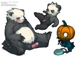  2013 anthro balls belly black_body black_fur blush cub duo erection fur hi_res humanoid_penis korokke1984 korokke_tw leaf male navel nintendo overweight overweight_male pancham pangoro penis pok&eacute;mon pok&eacute;mon_(species) sitting text video_games white_body white_fur young 