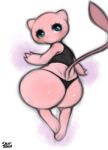  2019 anthro big_butt blue_eyes blush butt clothed clothing digital_media_(artwork) english_text female fingers fur hi_res huge_butt legendary_pok&eacute;mon looking_back mammal mew nintendo panties pink_body pink_fur pok&eacute;mon pok&eacute;mon_(species) saltyxodium signature simple_background solo solo_focus text thick_thighs topwear underwear video_games wide_hips 