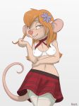  2019 anthro bottomwear breasts brown_hair chip_&#039;n_dale_rescue_rangers clothed clothing digital_media_(artwork) disney female fingers gadget_hackwrench hair looking_at_viewer mammal midriff mouse murid murine raaz rodent simple_background skirt smile solo standing white_background 