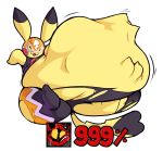  2018 belly big_belly bootfromtv clothed clothing cosplay_pikachu_(costume) female hyper hyper_belly incineroar nintendo pikachu pikachu_libre pok&eacute;mon pok&eacute;mon_(species) simple_background size_difference super_smash_bros. super_smash_bros._ultimate torn_clothing video_games vore white_background 