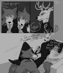  bdsm beastars blush bodily_fluids canid canine canis cervid cervine clothed clothing collar comic deep_throat dialogue fellatio footwear foreskin hi_res leash leash_pull legosi_(beastars) louis_(beastars) male male/male mammal monochrome nekokat42 oral penile penis petplay red_deer roleplay saliva sex shoes size_difference small_dom_big_sub submissive submissive_male suit sweat teenager topless wolf young 