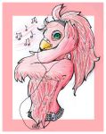  2008 ambiguous_gender avian bird green_eyes looking_at_viewer morumotto music solo 