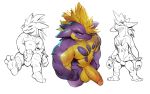  2019 absurd_res anthro balls big_balls big_penis darkgem digital_media_(artwork) erection fangs foreskin hair hi_res humanoid_penis looking_at_viewer male masturbation multicolored_body nintendo nude pecs penile penile_masturbation penis pok&eacute;mon pok&eacute;mon_(species) purple_body purple_scales reptile scales scalie simple_background smile solo spikes teeth toxtricity toxtricity_(amped_form) uncut vein veiny_penis video_games white_background 